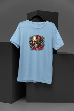 "Marvel-Inspired Iron Man Skull T-Shirt | Cartoon Tattoo Style Tee | Superhero Fan Apparel