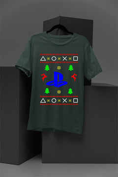 UGLY Retro PlayStation Logo Christmas T-Shirt | Holiday Gamer Gift | Vintage Video Game Xmas Tee |