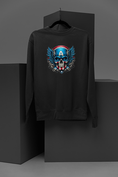 "Marvel-Inspired Captain America Cartoon Skull Sweatshirt | Edgy Tattoo Style Design | Graphic Tee