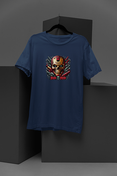 "Marvel-Inspired Iron Man Skull T-Shirt | Cartoon Tattoo Style Tee | Superhero Fan Apparel