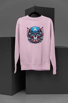 "Marvel-Inspired Captain America Chief Emblem Sweatshirt | Metalilc Skull Graphic | Hipster Marvel Comics Apparel"