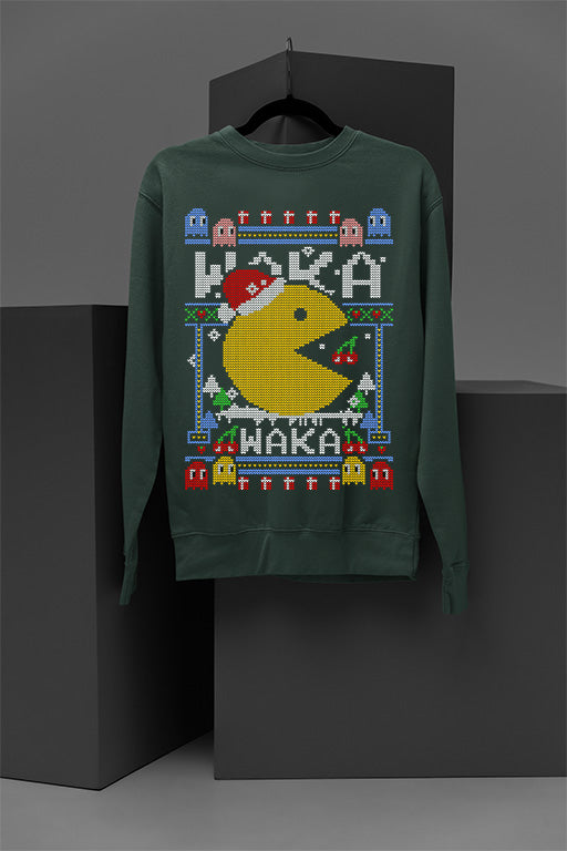 UGLY Retro Pacman Christmas Sweatshirt | Vintage Arcade Gaming | Festive Ugly Design |
