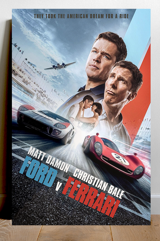 Ford V Ferrari Matt Damon Christian Bale Premium Gloss Poster | Film Memorabilia Wall Art Print | Vintage Racing Movie Theatre Decor