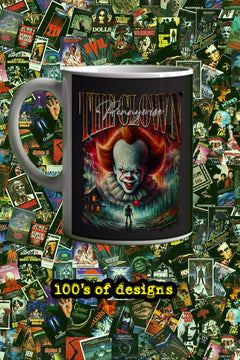 Halloween Pennywise 11oz Mug | Horror Film Poster Design Mug | Scary Clown Collectible Cup | Creepy Merchandise Decor