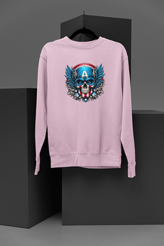 "Marvel-Inspired Captain America Cartoon Skull Sweatshirt | Edgy Tattoo Style Design | Graphic Tee