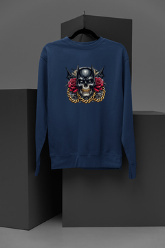 "Urban Gotham Rebel Sweatshirt | DC Comics Inspired Batman Skull Design with Gold Chains and Red Roses | Edgy Streetwear for Comic Fans"