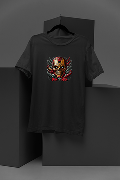 "Marvel-Inspired Iron Man Skull T-Shirt | Cartoon Tattoo Style Tee | Superhero Fan Apparel