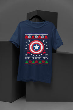 UGLY - Retro Captain America Shield Capachristmas Christmas T-Shirt | Vintage Marvel Fan Apparel |