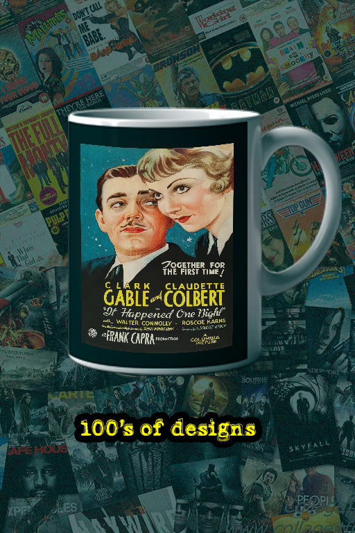 It Happened One Night 11oz Mug | Film Memorabilia | Classic Movie Poster Design | Clark Gable and Claudette Colbert