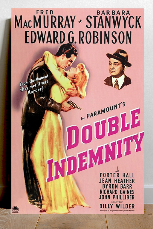 Double Indemnity Barbara Stanwyck Fred MacMurray | Film Noir Poster Vintage Design Art Print Davis | Retro Movie Wall Decor Noir Style Hollywood Classic Painting