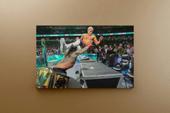 Wrestlemania 40 Canvas Print | Roman Reigns Slams Cody Rhodes Through Announce Table Design | Wrestling Art Decor | WWE Fan Gift | Sports Memorabilia