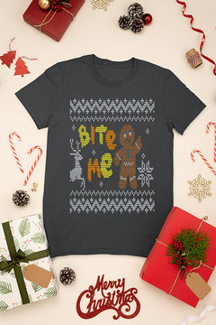 KIDS UGLY: Bite Me Gingerbread Ugly Christmas T-shirt | Kids Christmas Ugly