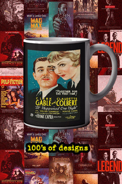 It Happened One Night 11oz Mug | Film Memorabilia | Classic Movie Poster Design | Clark Gable and Claudette Colbert