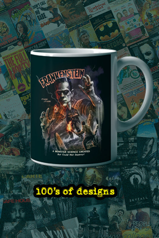 Halloween Frankenstein 11oz Mug | Horror Film Poster Design | Classic Frankenstein Art | Spooky Movie Memorabilia