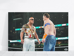 Wrestlemania 40 Canvas Print | The Rock Stares Down John Cena Design | Wrestlemania 40 Memorabilia | WWE Wrestling Decor | Wrestlemania 40 Art | Iconic Wrestling Matchup | Ring Legends Face Off | Collector's Item |