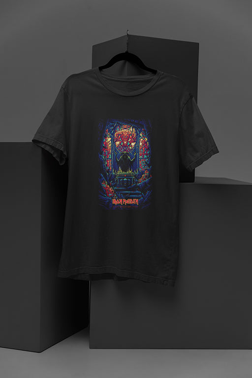Iron Maiden Revelations | Band Tee featuring iconic Iron Maiden imagery | Vintage Rock Band Shirt inspired by Iron Maiden's peak era | Retro Iron Maiden Graphic Tee | Heavy Metal Fashion inspired by Iron Maiden's Golden Age
