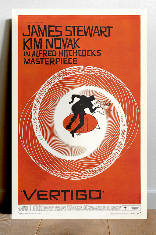 Vertigo Film Poster James Stewart Kim Novak Hitchcock Classic | Movie Memorabilia Art Print Wall Decor Vintage Hollywood Retro Artistic Print