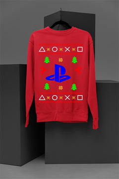 UGLY Retro PlayStation Logo Christmas Sweatshirt | Holiday Gamer Gift | Vintage Video Game Xmas Sweater