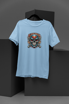 "Superman Skull: DC Comics Inspired Cartoon Tattoo Tee | Edgy Superman Skull Shirt | Trendy