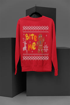 UGLY Gingerbread Bite Me Xmas Sweatshirt | Festive Gingerbread Men | Bite Me Christmas