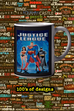 Justice League 11oz Mug | DC Comics | Superman, Batman, Wonder Woman | TV Show Poster Design