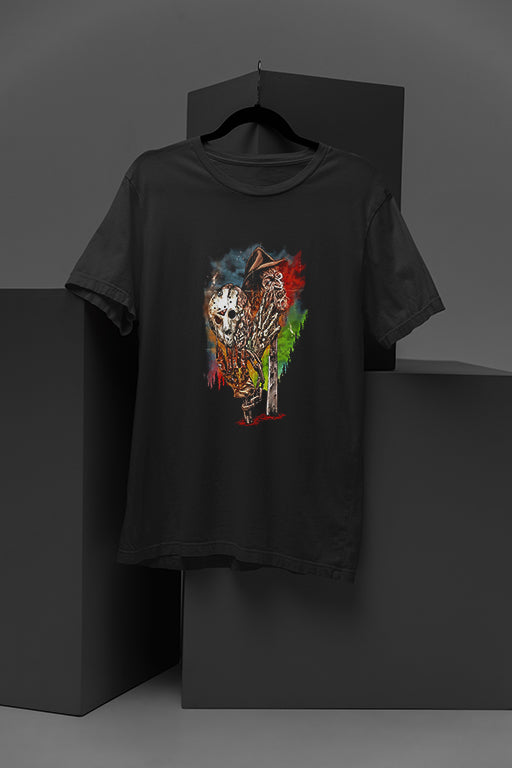 Horror Freddie and Jason Mashup T-Shirt | Horror Film Fan Tee | Halloween