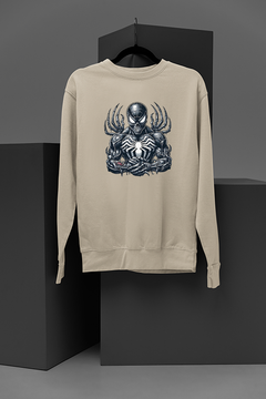 "Spider-Skull Armor Sweatshirt | Black Marvel Comics Graphic | Edgy Superhero Design | Unleash Your Inner Hero"