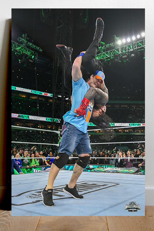 WWE Wrestlemania 40 John Cena Roman Reigns Attitude Adjustment Gloss Poster | Wrestling Fan Art | Sports Memorabilia | Home Decor Gift