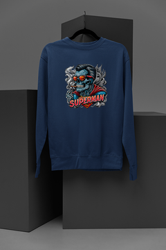 "Mystical Skull Smoking Superman Design Sweatshirt | DC Comics Inspired Apparel | Unique Superman They Live Inspired Clothing | Edgy Graphic Sweatshirt for Superhero Fans"