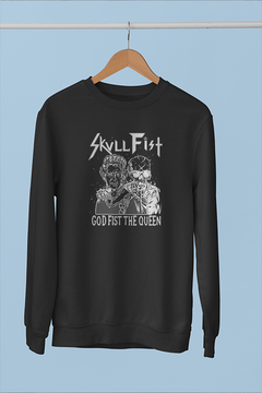 Skull Fist God Fist The Queen | Vintage Rock Band Sweatshirt featuring Iconic Designs | 80s Metal Merch | Retro Music Fashion | Skull Fist God Fist The Queen Tribute Piece | Limited Edition Fan Apparel | Classic Rock Legends Inspired Top