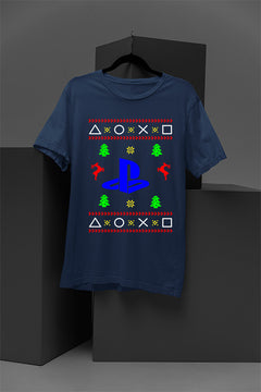 UGLY Retro PlayStation Logo Christmas T-Shirt | Holiday Gamer Gift | Vintage Video Game Xmas Tee |