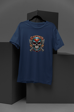 "Superman Skull: DC Comics Inspired Cartoon Tattoo Tee | Edgy Superman Skull Shirt | Trendy