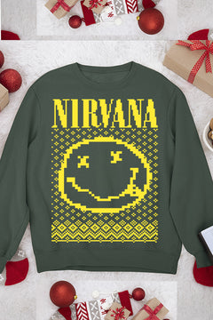 UGLY Classic Nirvana Band Logo & Iconic Smiley Face Christmas Sweatshirt | Grunge Style