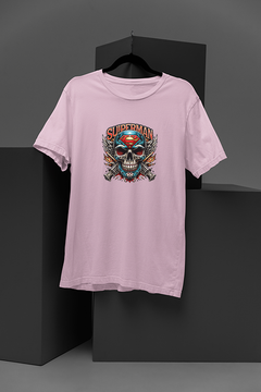 "Superman Skull: DC Comics Inspired Cartoon Tattoo Tee | Edgy Superman Skull Shirt | Trendy