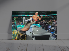 Wrestlemania 40 Premium Gloss Poster | Roman Reigns Slams Cody Rhodes Through Announce Table | Wrestlemania 40 Design | WWE Wrestling Art Print