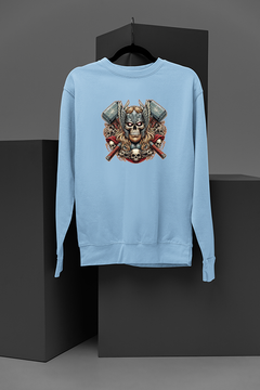 "Marvel-Inspired Thor Cartoon Skull Sweatshirt | Hip & Edgy Cartoon Tattoo Design | Unique