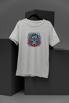 "Superhero Skull Blossom T-Shirt | DC Comics Inspired Tee | Superman Skull Shirt | Edgy Red Roses Design | Trendy Graphic Tee | Hip Comic Book Clothing"