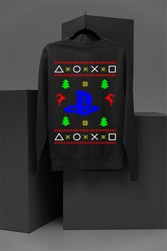 UGLY Retro PlayStation Logo Christmas Sweatshirt | Holiday Gamer Gift | Vintage Video Game Xmas Sweater