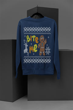 UGLY Gingerbread Bite Me Xmas Sweatshirt | Festive Gingerbread Men | Bite Me Christmas