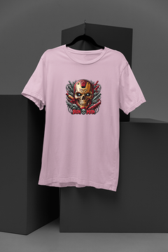 "Marvel-Inspired Iron Man Skull T-Shirt | Cartoon Tattoo Style Tee | Superhero Fan Apparel