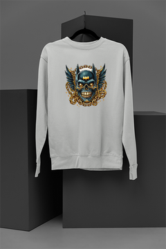 "Urban Gotham Loom | DC Comics Inspired Batman Skull Sweatshirt | Gold Chain Wrapped Graphic | Streetwear Style | Trendy Urban Fashion"