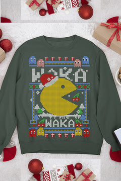 UGLY Retro Pacman Christmas Sweatshirt | Vintage Arcade Gaming | Festive Ugly Design |