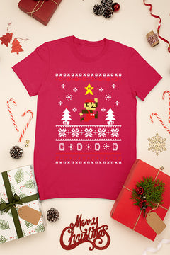 KIDS UGLY Retro Super Mario Christmas T-shirt | Kids Holiday Geeky Tee | Classic Video
