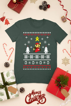 KIDS UGLY Retro Super Mario Christmas T-shirt | Kids Holiday Geeky Tee | Classic Video