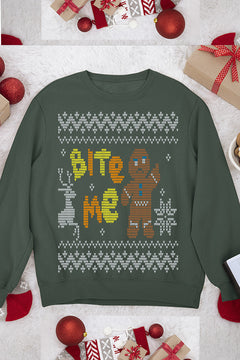 UGLY Gingerbread Bite Me Xmas Sweatshirt | Festive Gingerbread Men | Bite Me Christmas