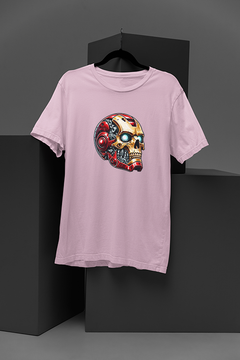 "Marvel-inspired Iron Man Metalic Skull Tee | Comic Book Hero Design | Superhero Fan Apparel | Edgy Graphic Shirt with Metallic Mask | Trendy Comic Con Merch"