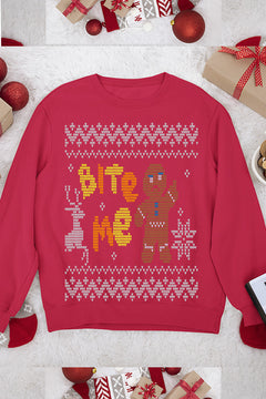 UGLY Gingerbread Bite Me Xmas Sweatshirt | Festive Gingerbread Men | Bite Me Christmas