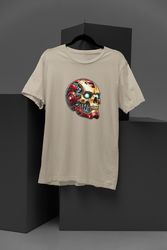 "Marvel-inspired Iron Man Metalic Skull Tee | Comic Book Hero Design | Superhero Fan Apparel | Edgy Graphic Shirt with Metallic Mask | Trendy Comic Con Merch"