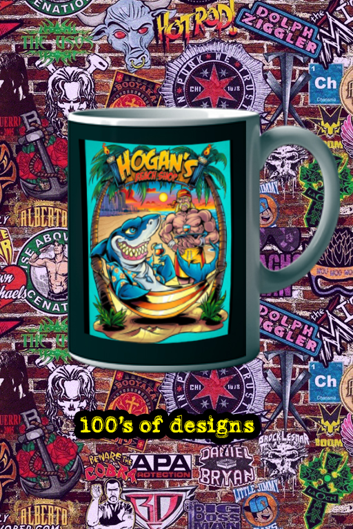 Hogan’s Beach Shop Mug | 11oz Hulk Hogan Tropical Cartoon Cup | Retro Wrestlemania Coffee Gift